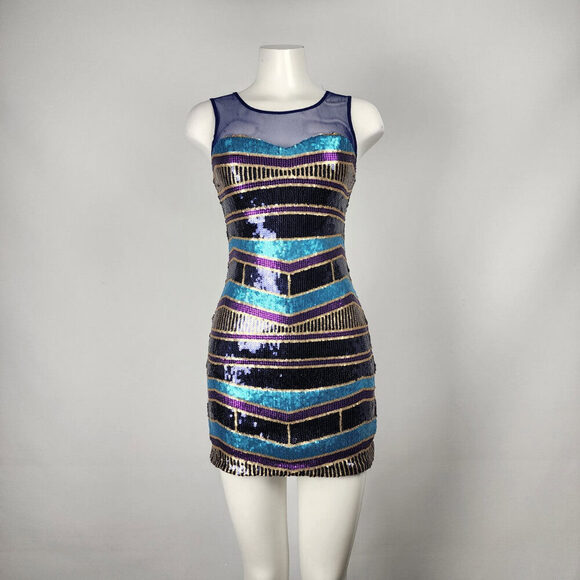 As U Wish Blue & Purple Sleeveless Sequined Mini Dress Size S - Picture 1 of 11